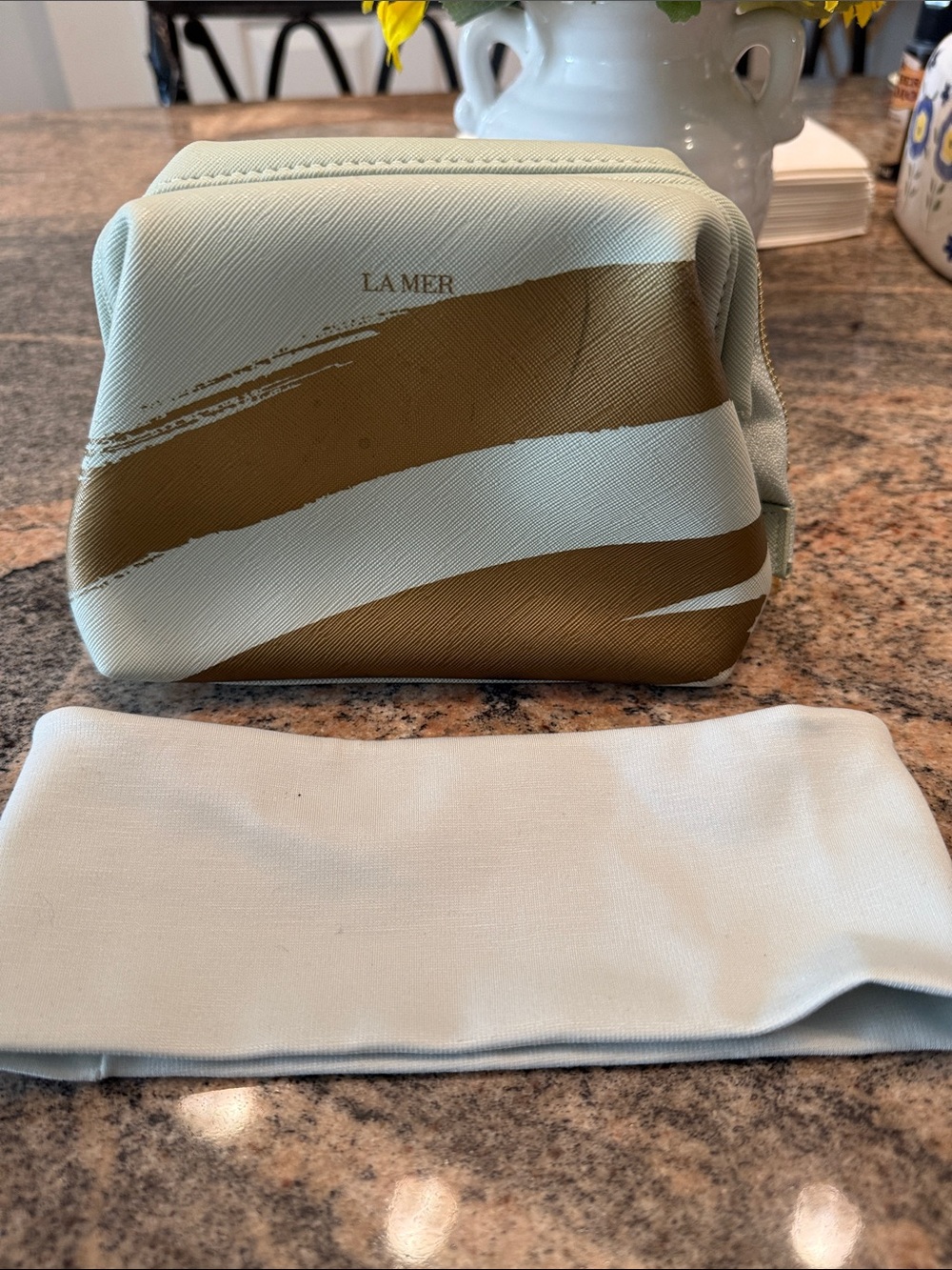 La Mer Cream and Gold Brushstroke Cosmetic Case